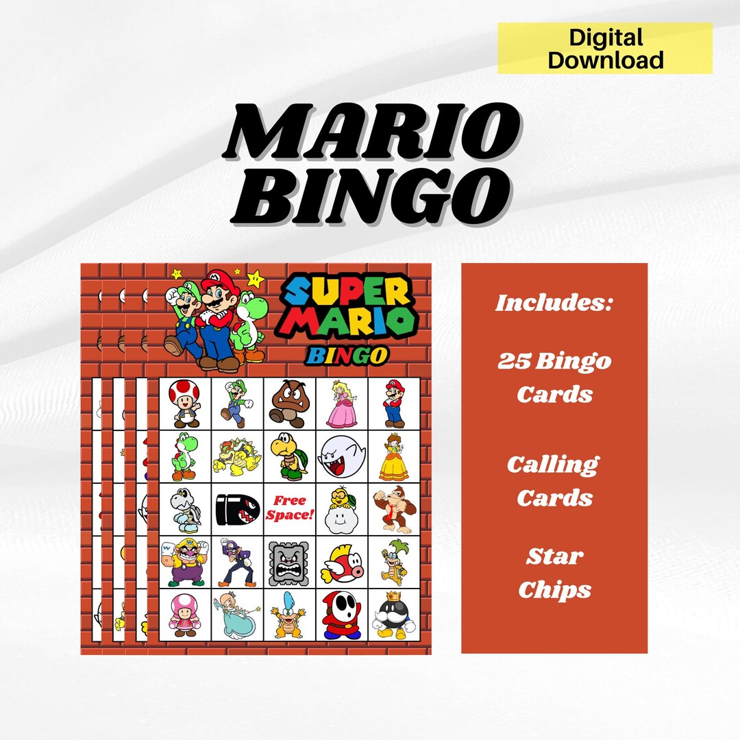 Mario Bingo Mario Bingo Party Game Mario Printable Bingo Etsy