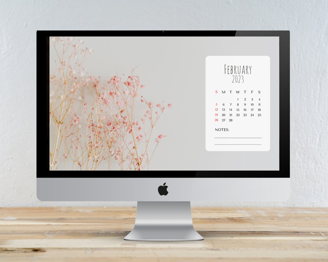 February Calendar Desktop Wallpaper, Valentines PC Background, Laptop/desktop Wall, Floral Theme