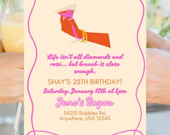 Boozy Brunch Birthday Party  | Mimosa | Birthday Drinks | Cheers Party | Instant Download | Custom Template | Boozy Brunch Party