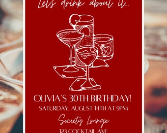 Cocktail Birthday Party | Instant Download | Cocktail Party |  | Editable Digital & Mobile video Invitation | Adult Party | Retro |
