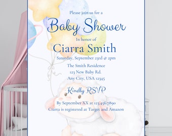 Little Lamb Baby Shower Invitation | Instant Download | Sheep Baby Shower | Little Baby  | Baby Party | New Mom | Baby Shower Celebration