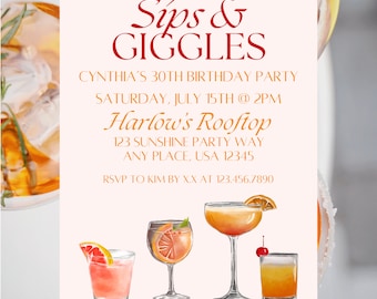 Cocktail Birthday Party | Instant Download | Cocktail Party |  | Editable Digital & Mobile video Invitation | Adult Party | Brunch |