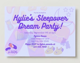 Kid's Sleepover  | Instant Download | Slumber Party |  | Editable Invitation | party | Sleepover Party |
