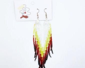 Girlfriend gift Dangle fringe long green red earrings 18th 21st birthday gift for woman sister daughter friend teenager Coastal boho jewelry