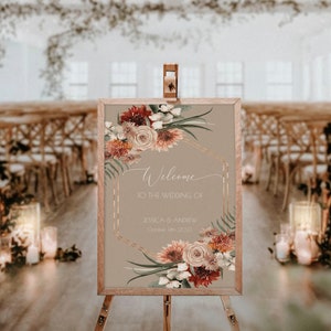 Terracotta Wedding Welcome Sign Printable | Instant Download Wedding Sign | Boho Wedding Welcome Sign Template | Floral Wedding Welcome Sign