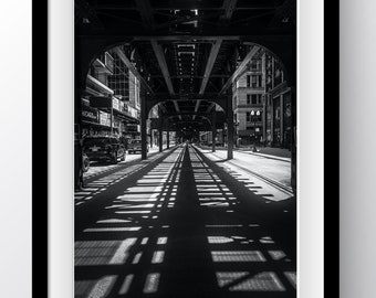 Chicago Photography | Chicago Wall Art | Christmas Gift | Chicago El Tracks Shadows | Chicago Art | Photo Print | Black and White Print