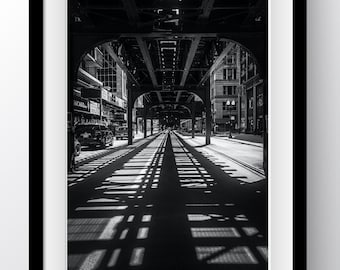 Chicago Photography | Chicago Wall Art | Christmas Gift | Chicago El Tracks Shadows | Chicago Art | Photo Print | Black and White Print