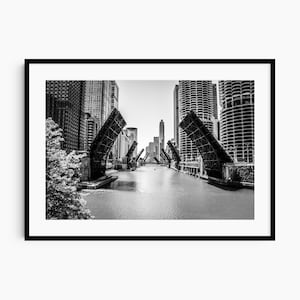 Chicago Photography | Chicago Bridges | Christmas Gift | Chicago River Photo | Marina Towers | Black and White Print | Wall Art