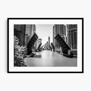 Chicago Photography | Chicago Bridges | Christmas Gift | Chicago River Photo | Marina Towers | Black and White Print | Wall Art