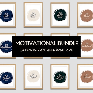 Motivational Office Set | Inspirational Wall Art | Home Office Decor | Inspirational Quotes | Handwritten Font | Dark Navy Blue Palette, Tan