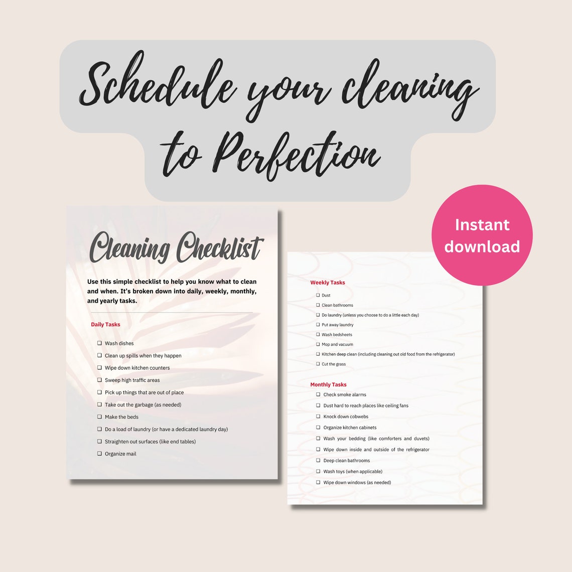 Minimalist Cleaning Checklist Printable , Daily Weekly Monthly Yearly ...