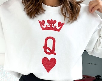 Queen of Hearts Sweatshirt, Feminist Sweatshirt Gift for Her, Vintage Playing Cards Crewneck, Queen Sweatshirt, Alice in Wonderland Crewneck