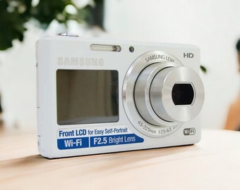 Rare White Samsung DV150F Digital Camera - 16.2MP, Dual LCD Screens, Wi-Fi Connectivity, Compact & Smart, Excellent Condition