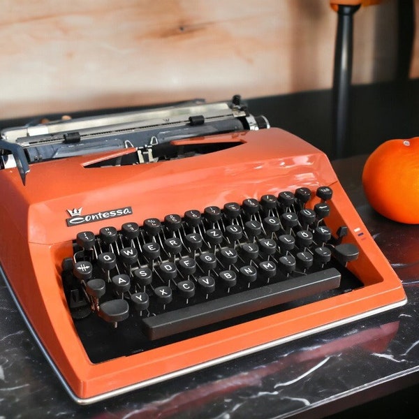 Antique Adler Typewriter, Adler Contessa Typewriter, Rare Pop Art Orange, Portable Typewriter with Case, Vintage Working Typewriter Gifts