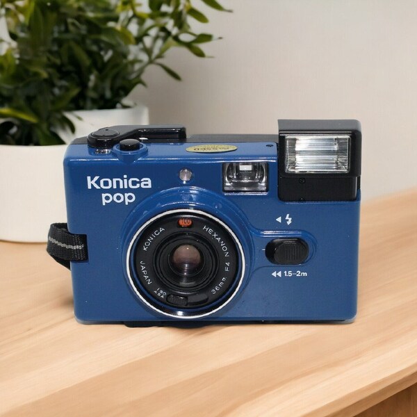 Seltene blaue Konica Pop Vintage Filmkamera - Sammlerstück, Valentinstagsgeschenk, Y2K Digital, ausgezeichneter Zustand