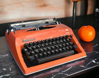 Antique Adler Typewriter, Adler Contessa Typewriter, Rare Pop Art Orange, Portable Typewriter with Case, Vintage Working Typewriter Gifts
