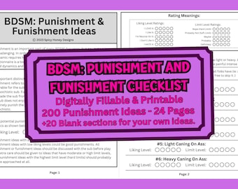 200 BDSM Bestrafung und Funishment Ideen Checkliste, 200 Bestrafungen digitaler Download, ausfüllbare PDF, 24 Seiten, druckbares Kinky Geschenk, Kinklist