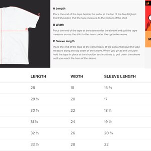 K&ouml;nnte beinhalten: Eine Tabelle mit den Gr&ouml;&szlig;enangaben f&uuml;r T-Shirts in Zoll. Die Tabelle enth&auml;lt die Gr&ouml;&szlig;enbezeichnung, die L&auml;nge, die Breite und die &Auml;rmell&auml;nge. Die Gr&ouml;&szlig;en sind S, M, L, XL, 2XL und 3XL.