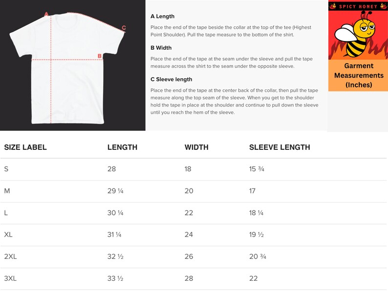K&ouml;nnte beinhalten: Eine Tabelle mit den Gr&ouml;&szlig;enangaben f&uuml;r T-Shirts in Zoll. Die Tabelle enth&auml;lt die Gr&ouml;&szlig;enbezeichnung, die L&auml;nge, die Breite und die &Auml;rmell&auml;nge. Die Gr&ouml;&szlig;en sind S, M, L, XL, 2XL und 3XL.
