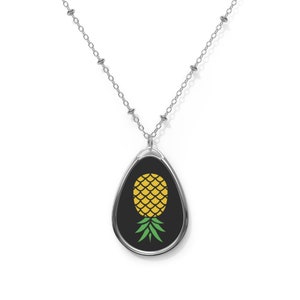 Upside Down Pineapple Swinger Oval Necklace Black Color, Swingers kinky Necklace, Kink Gift, Aluminium Brass Necklace, Kinky Jewelry UNISEX
