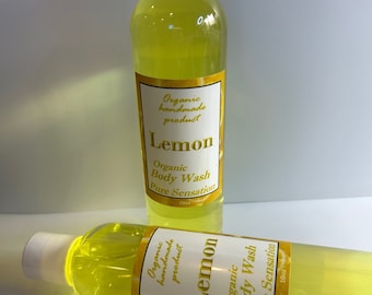 Lemon Organic Body Wash / Daily Moisturizer / Natural Handmade Body Wash / Shower Gel / Liquid Soap (10 fluid ounces).