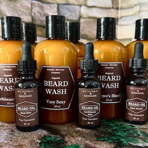 Organic Beard Wash & Oil Set, Handmade Vegan Formula