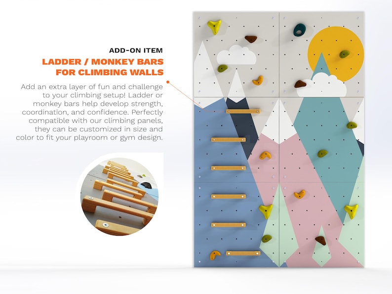 Kletterwand für Kinder – Indoor-Spielwand aus Fels fürs Kinderzimmer | Buntes Bergmotiv, individuell gefertigt, inklusive Klettergriffe Bild 9