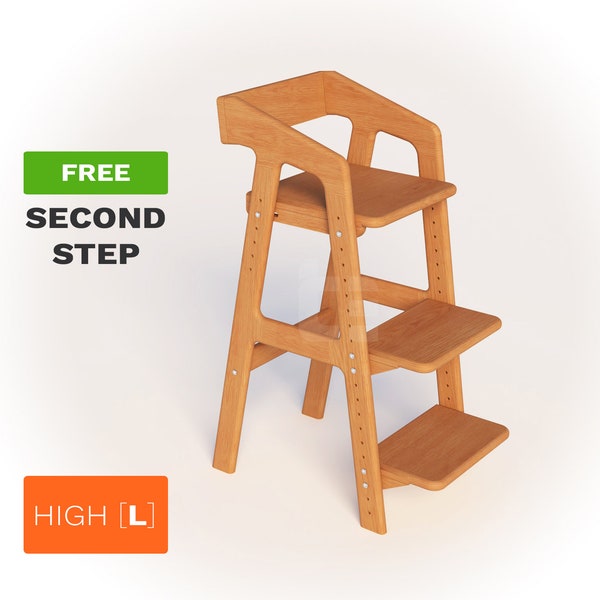 Chaise haute de culture en chêne naturel, chaise pour enfant avec meubles Montessori, chaise haute en bois pour enfants - RASTUSIK [L] haute / vernis naturel