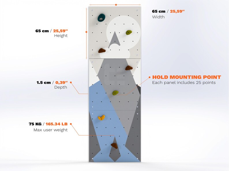 Rock Climbing Wall – Wooden Indoor Play Wall for Kids Room | Blue Mountains design, Custom made, Climbing Holds included image 4
