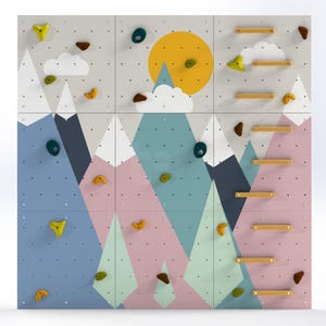 Climbing wall and ladder bars for kids LEZUN [L], mountain climbing wall, wooden wall for kids - LEZUN Colorful mountains, Gift for kids