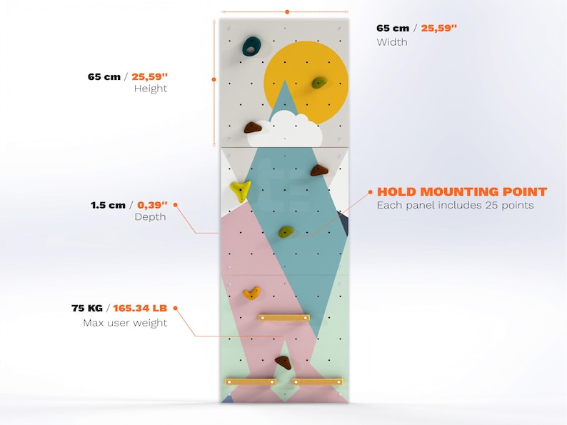 Kletterwand für Kinder – Indoor-Spielwand aus Fels fürs Kinderzimmer | Buntes Bergmotiv, individuell gefertigt, inklusive Klettergriffe Bild 4