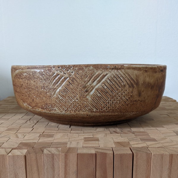 Warren MacKenzie Large Paddled Matte Ochre Bowl - Studio Art Pottery Vintage