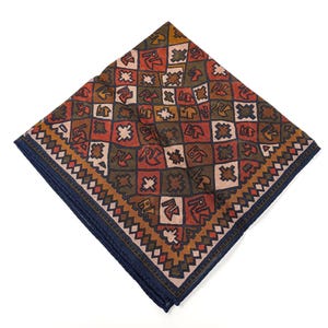 Vintage Drake's 70% Wool 30 Silk Pocket Square Handkerchief - Made In Italy - 16" Square - Aztec Mayan Southwestern South American