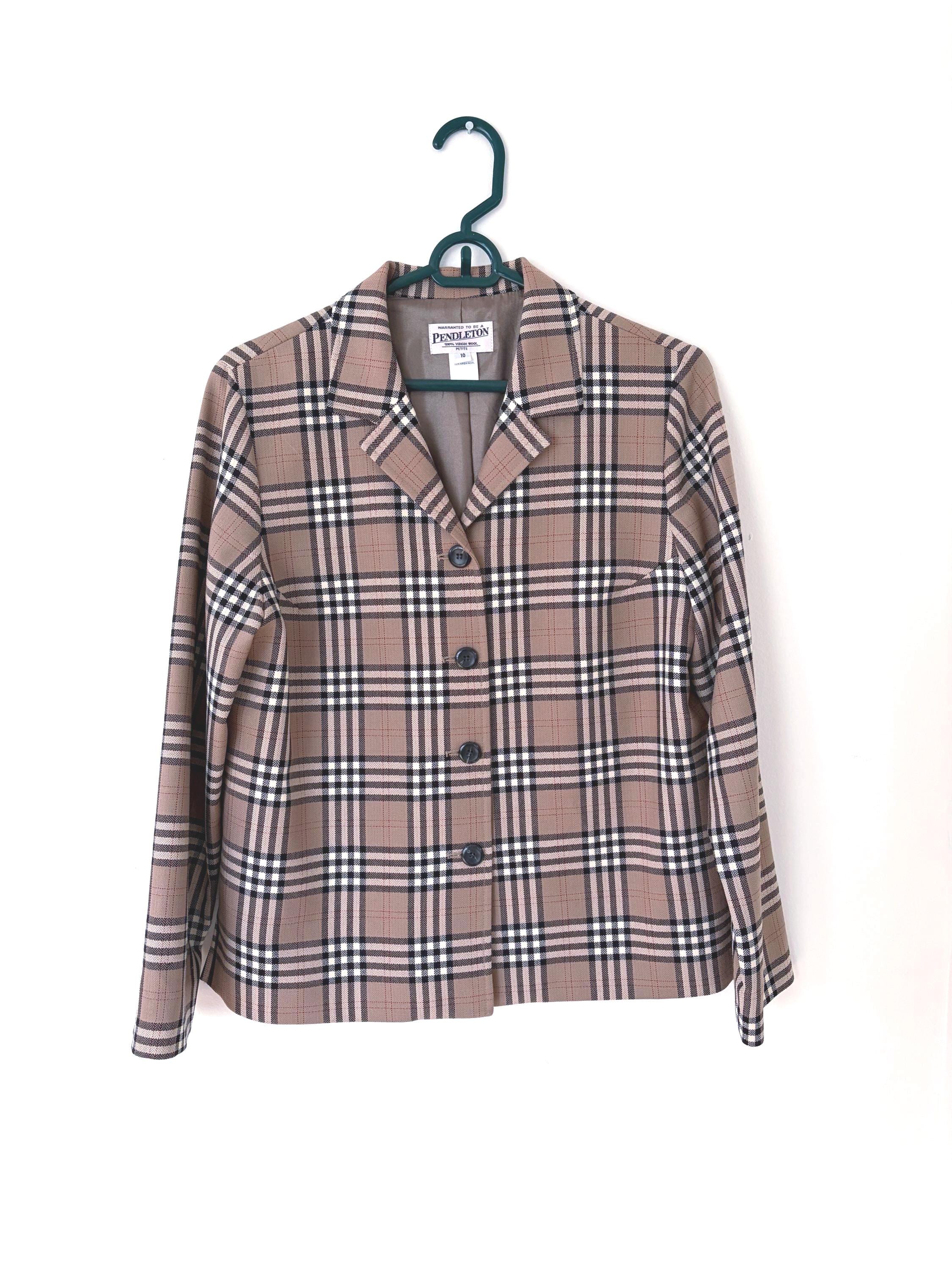 Burberry 80s-90s Glen Check Tweed Patterned Tailored Jacket