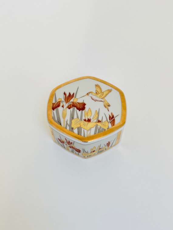 Vintage Japanese Ceramic Trinket Jewelry Hexagon D