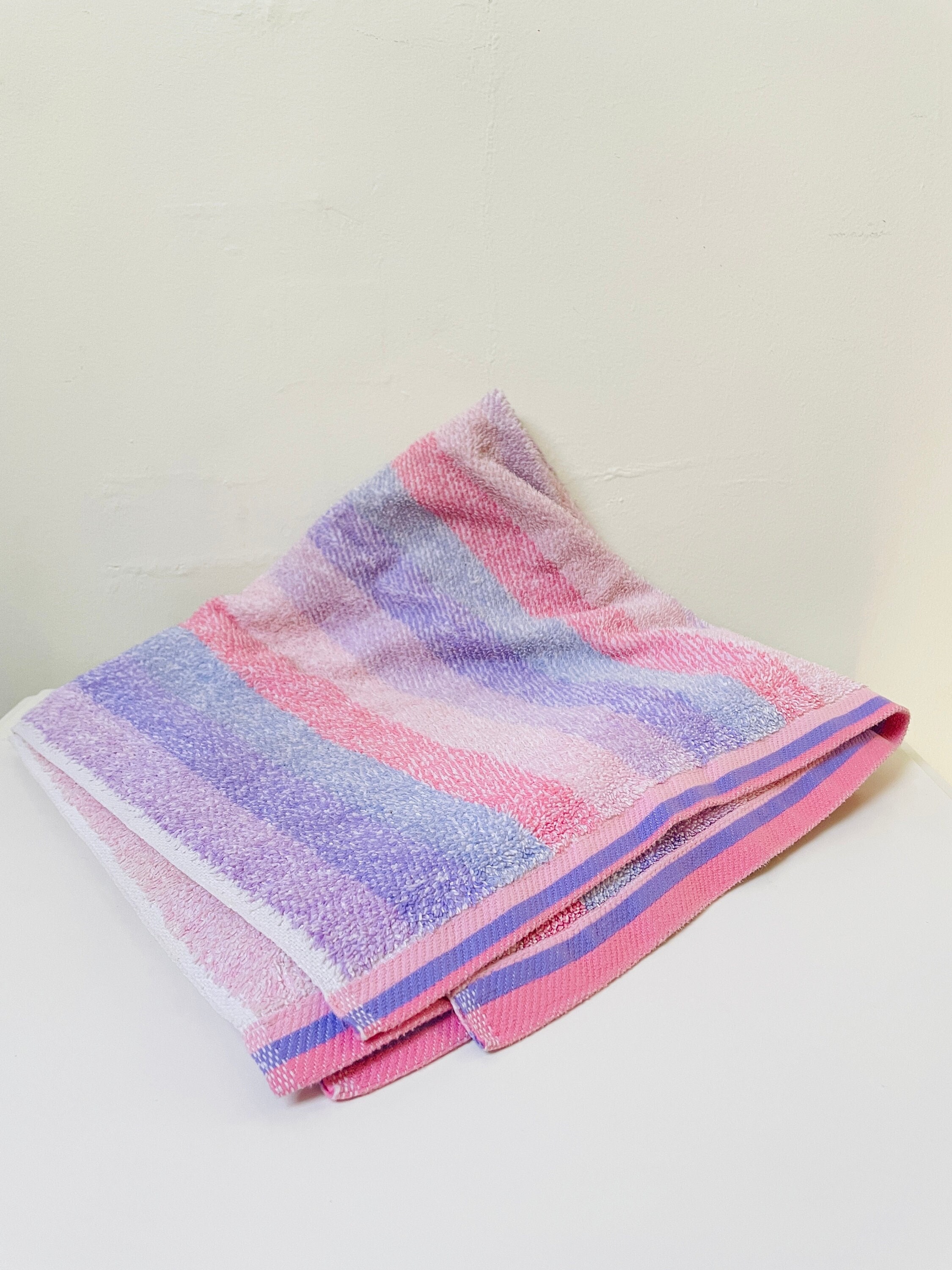 Vintage Fieldcrest Girly Pink Purple Striped Print Bathroom Towel Blue Pastel Coral Peach Colors Stripes 48 by 25 Single 100 Cotton Etsy