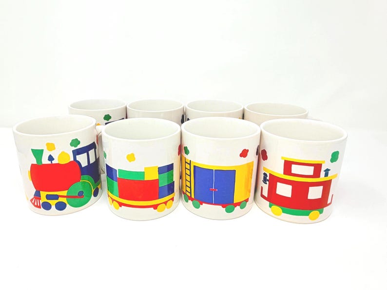 Vintage NEW NOS Gear Design Set of 8 Colorblock Mugs - Transportation ...