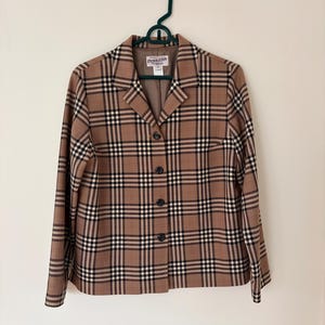 Vintage Pendleton Blazer Jacket - Burberry-style Nova Check Plaid Print Pattern - 100% Virgin Wool - Women's 10 Petite