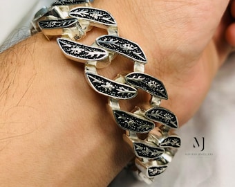 Bracelet - Sterling Silver 925 Handmade Bracelet - Heavy and Artistic Bracelet