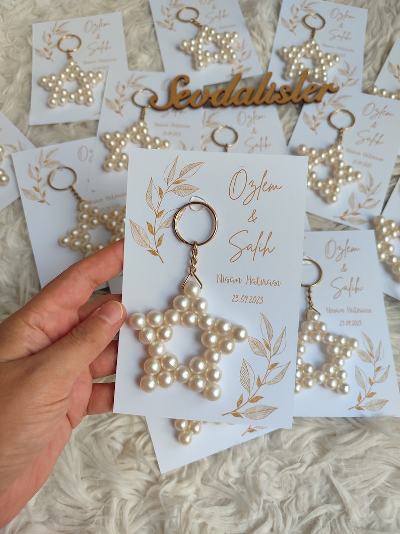 Personalized Pearl Beads Star Keychains Favor for Guest, Bridal Shower Gifts, Wedding Favors