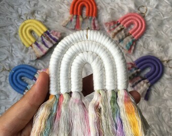 Personalized Boho Macrame Rainbow Keychain Favors For Guest, Baby Shower Bulk Gifts, Baptism, Unique Newborn Baby Favors, Bohemian Birthday