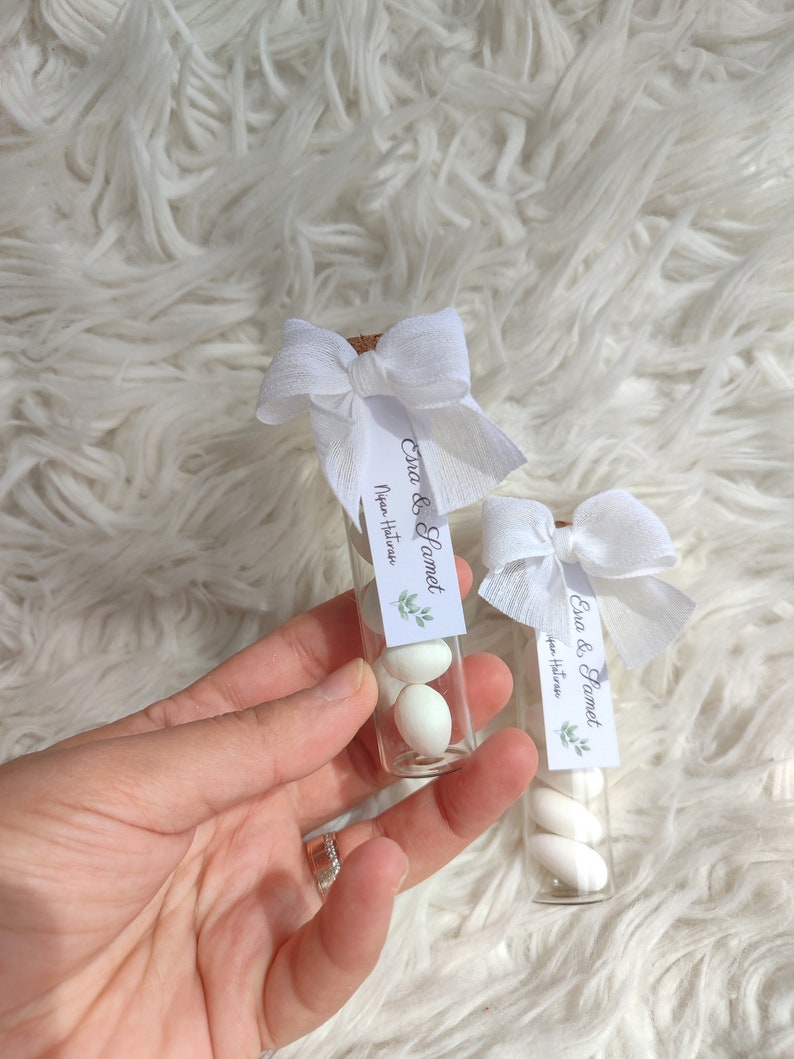 Wedding Favors Almond Candy Glass Jar With Ribbon Bow, Custom Engagement Tube Dragee Gift, Favors For Guest, Favors İn Bulk and Cheap image 5