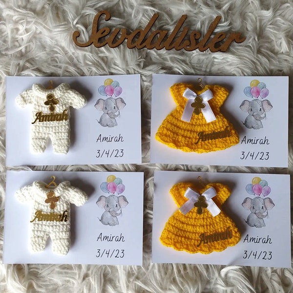 Personalized Baby Girl Birthday Party Gift Special Bulk Keychain, Newborn Gifts, Baby Shower Favors, Mini Crochet Baby Dress, Baptism Favors