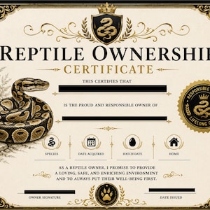 Certificado oficial de propiedad de reptiles (edición pitón bola)