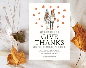 Friendsgiving Dinner Invitation Give Thanks Thanksgiving Invitation Template