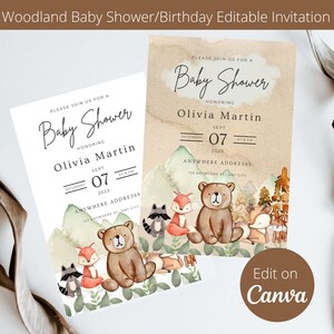 Editable Fall Woodland Baby Shower/Birthday Party Invitation, Woodland Baby Shower Invite, Gender Neutral for Boy and Girl Invitation