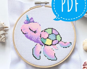 Schattig schildpad kruissteekpatroon PDF, violet grappig schildpad borduurpatroon, kunst aan de muur kleine schildpad, modern kinderdagverblijfdecor