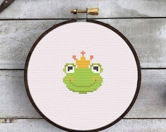 Small frog cross stitch PDF pattern, tiny frog embroidery pattern instant download, easy modern cross stitch