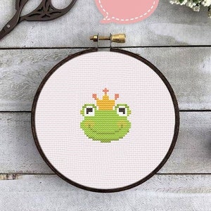 Small frog cross stitch PDF pattern, tiny frog embroidery pattern instant download, easy modern cross stitch