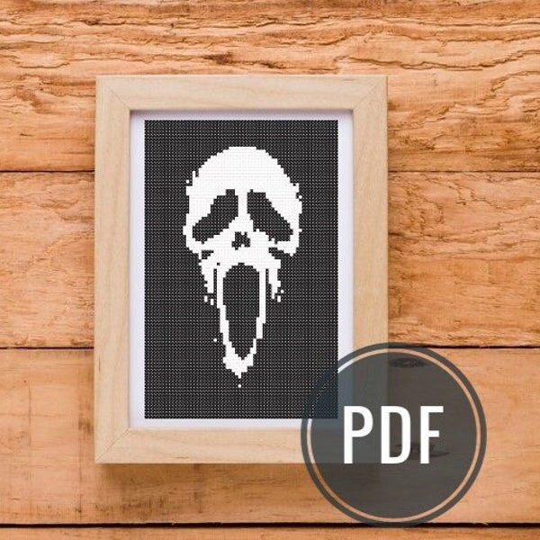 Mask from scary movie cross stitch PDF pattern, modern art film cross stitch embroidery, easy small adult cross stitch instant download